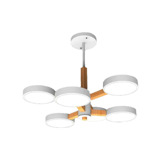 Modern Nordic Hanging Light: Acrylic & Wood Round Chandelier for Living Room