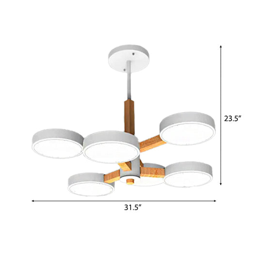 Modern Nordic Hanging Light: Acrylic & Wood Round Chandelier for Living Room