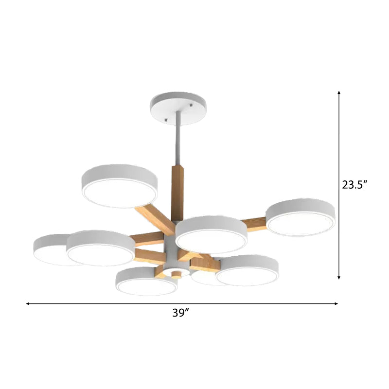 Modern Nordic Hanging Light: Acrylic & Wood Round Chandelier for Living Room