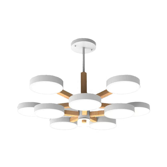 Modern Nordic Hanging Light: Acrylic & Wood Round Chandelier for Living Room