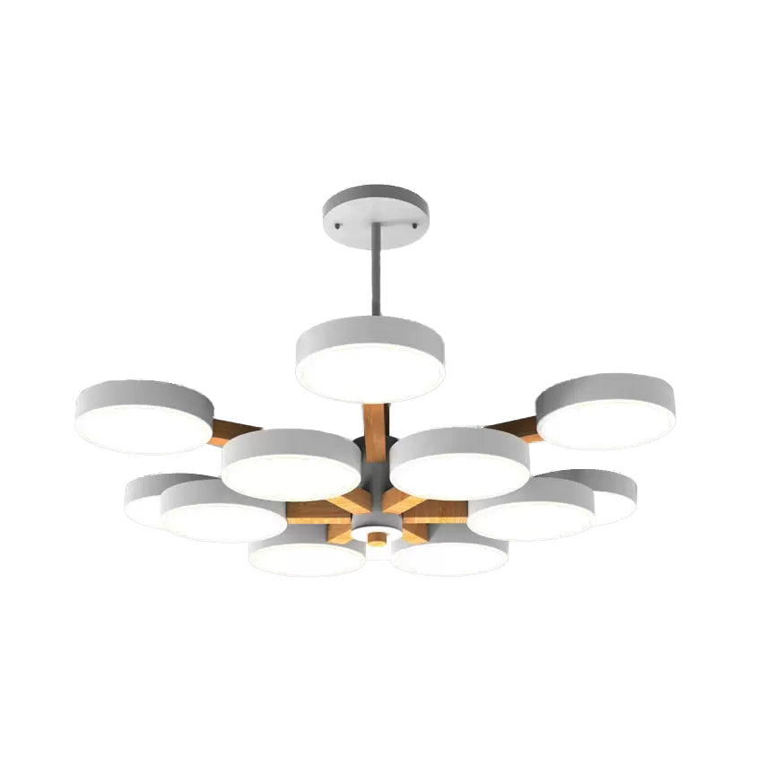 Modern Nordic Hanging Light: Acrylic & Wood Round Chandelier for Living Room