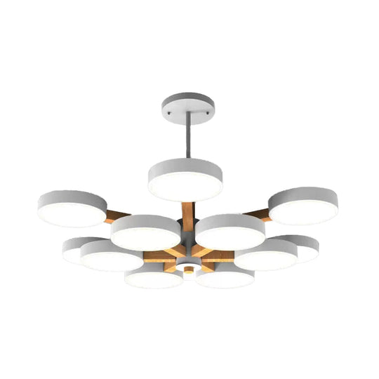 Modern Nordic Hanging Light: Acrylic & Wood Round Chandelier for Living Room