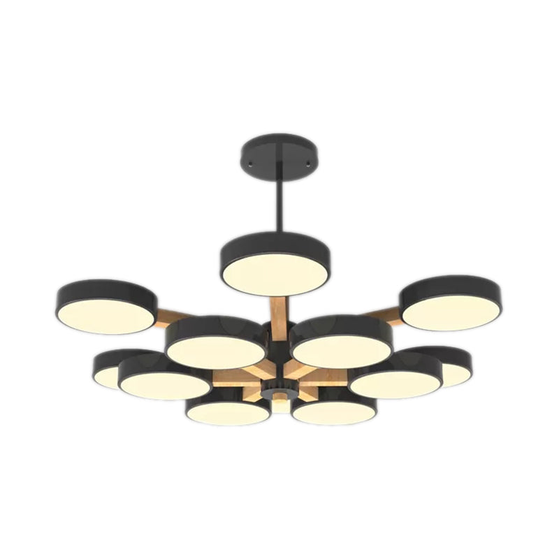 Modern Nordic Hanging Light: Acrylic & Wood Round Chandelier for Living Room