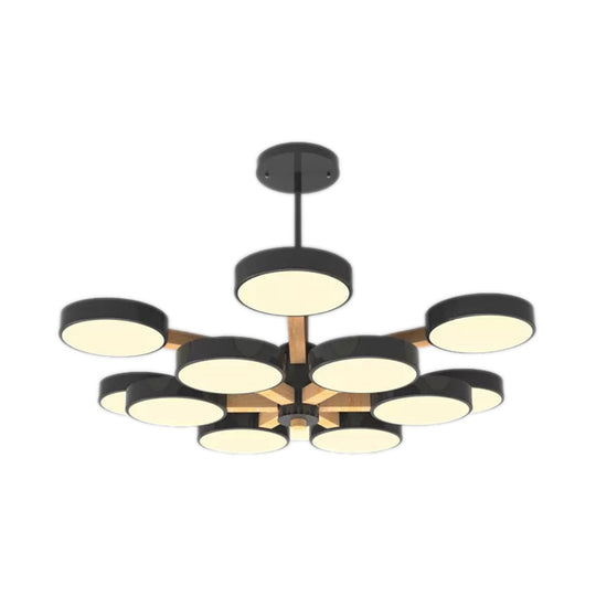 Modern Nordic Hanging Light: Acrylic & Wood Round Chandelier for Living Room