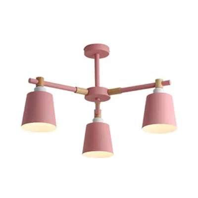 Nordic Style Multi-Head Chandelier for Game Room - Bucket Design with Metal Suspension Light