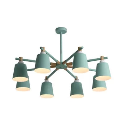 Nordic Style Multi-Head Chandelier for Game Room - Bucket Design with Metal Suspension Light