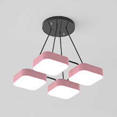 Acrylic Macaron Style Pendant Light for Kindergartens: Square Shade Chandelier