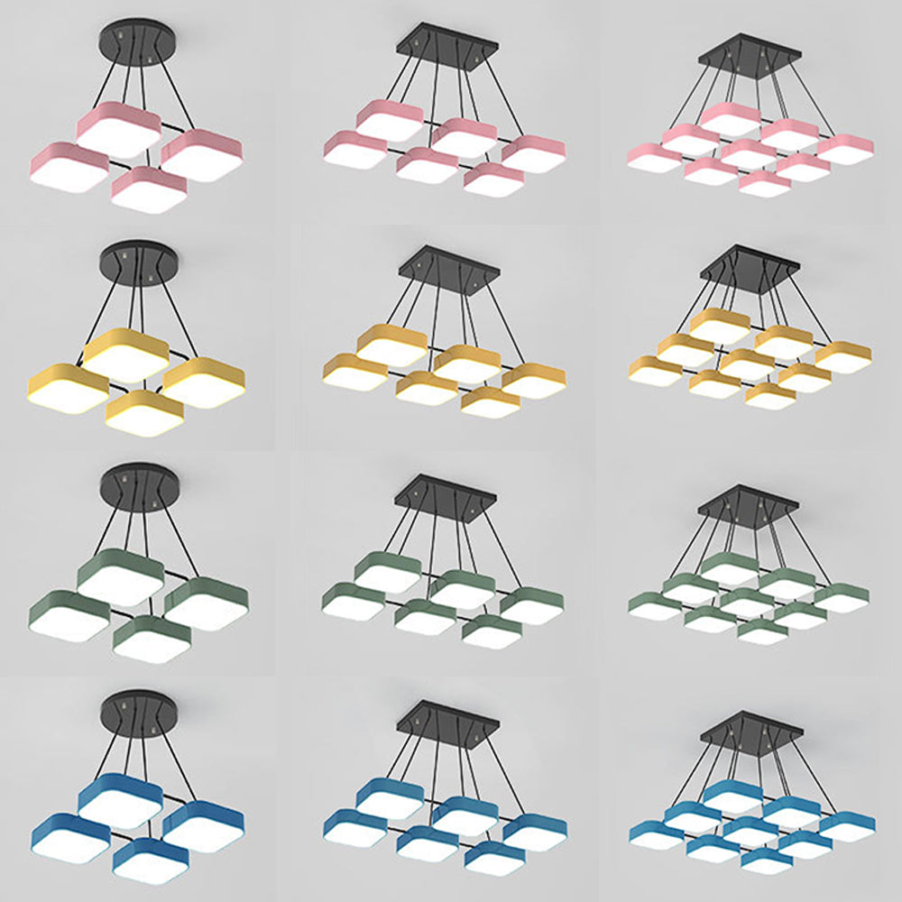 Acrylic Macaron Style Pendant Light for Kindergartens: Square Shade Chandelier