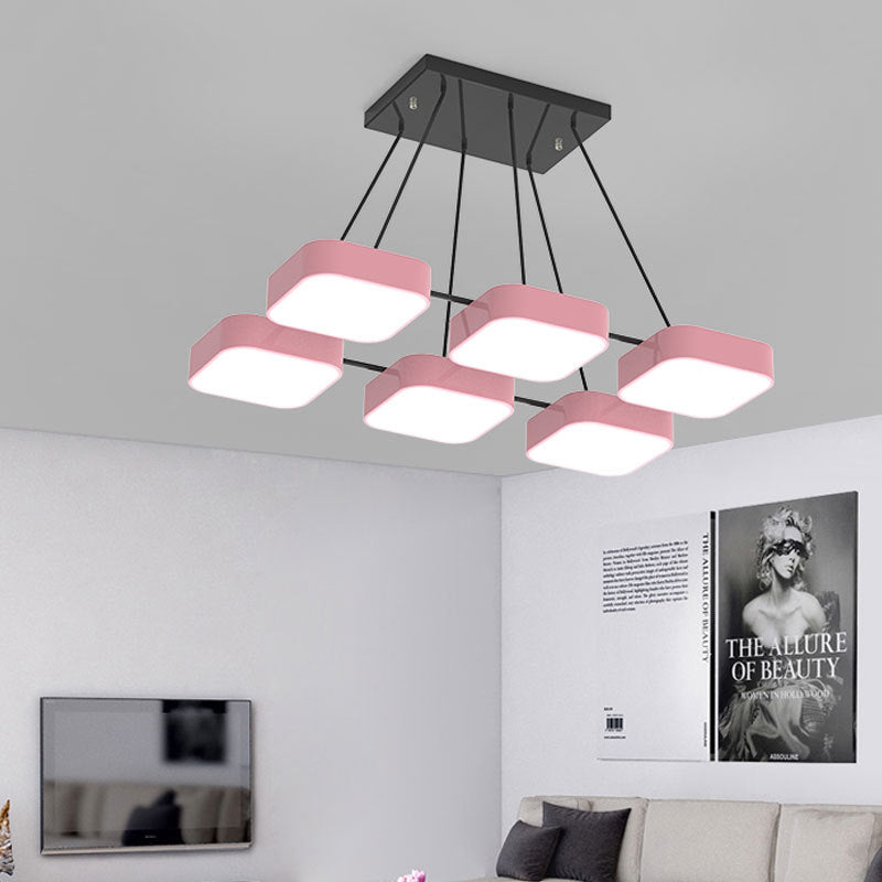 Acrylic Macaron Style Pendant Light for Kindergartens: Square Shade Chandelier