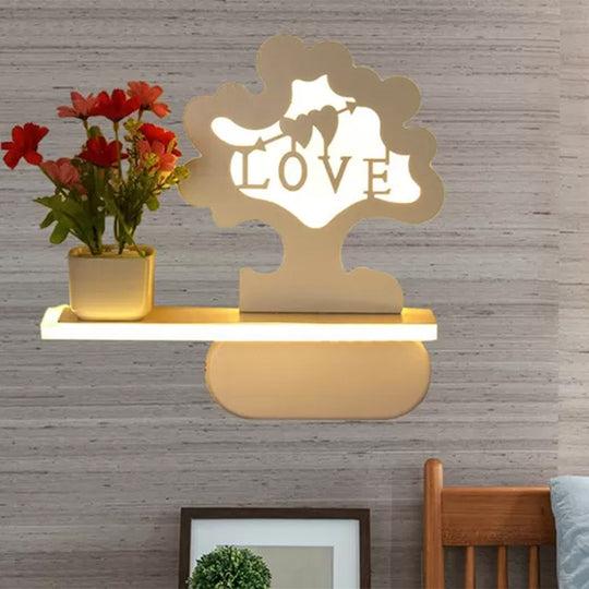 Modern Tree Wall Light with Acrylic Shelf - White, Ideal for Kids Bedroom