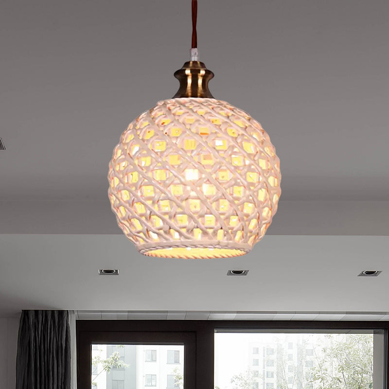 Ceramic Globe Pendant Light for Study Room and Cafe - Creative 1-Head Ceiling Light