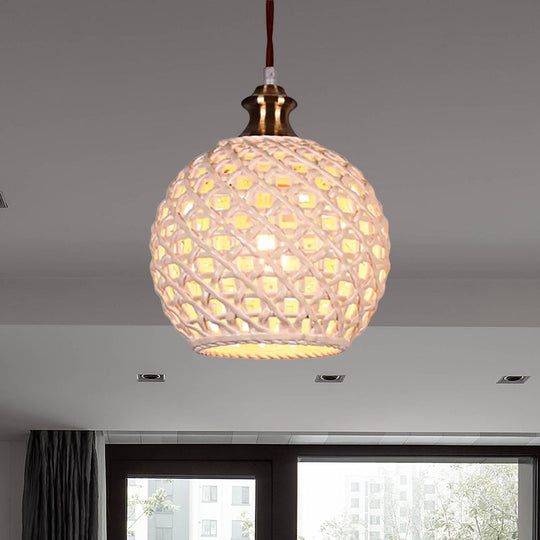 Ceramic Globe Pendant Light for Study Room and Cafe - Creative 1-Head Ceiling Light