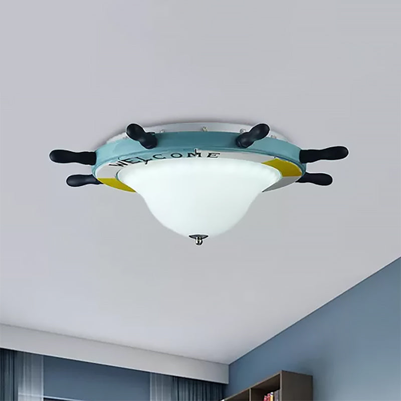 Seaside Metal Flush Ceiling Light: Steering Wheel Design, White Finish