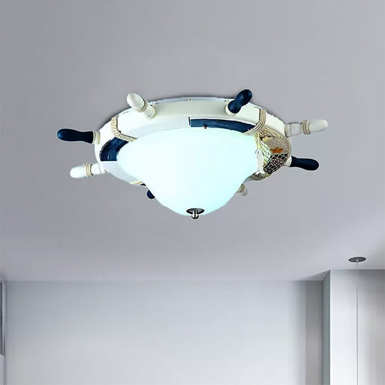 Seaside Metal Flush Ceiling Light: Steering Wheel Design, White Finish