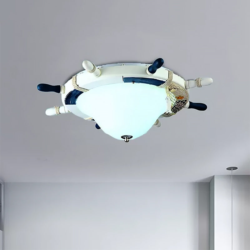 Seaside Metal Flush Ceiling Light: Steering Wheel Design, White Finish