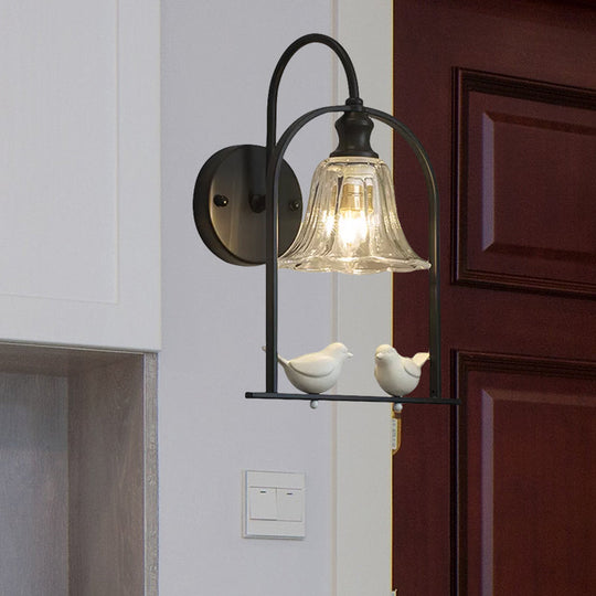 Bird Decor LED Wall Lamp - Creative Bell Sconce Light for Balcony, Transparent Glass, 1-Light