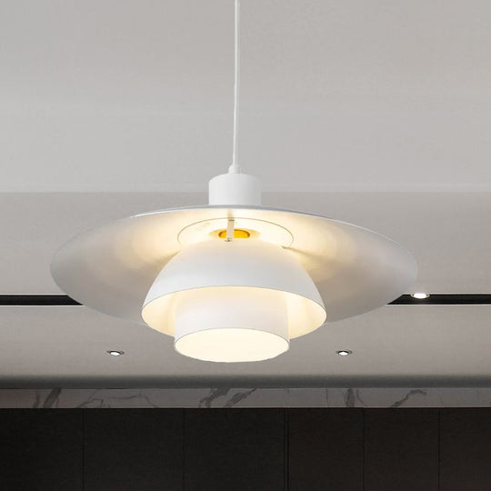 Contemporary Metal Pendant Lamp - 3-Tiered, 1-Light, White