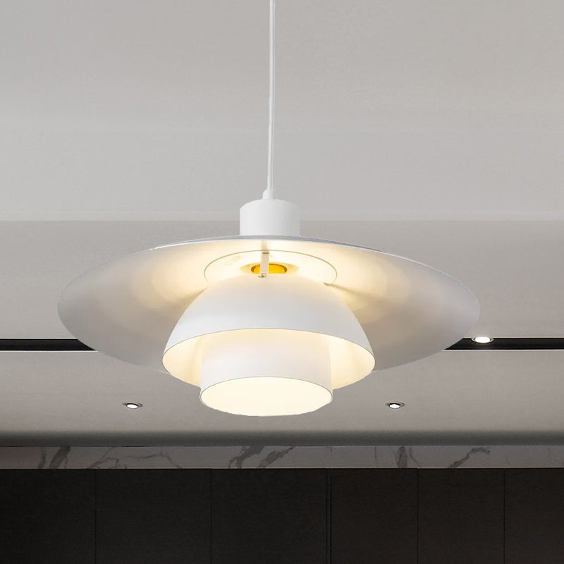 Contemporary Metal Pendant Lamp - 3-Tiered, 1-Light, White