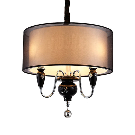 Classic Black Drum Pendant Light - 3-Light Fabric Chandelier for Dining Room Fixture