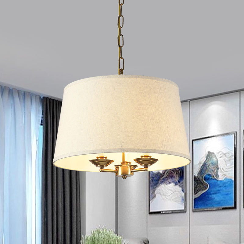 Traditional Drum Fabric Chandelier Lighting - 3 Lights Pendant in White for Dining Room