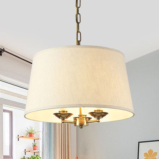 Traditional Drum Fabric Chandelier Lighting - 3 Lights Pendant in White for Dining Room