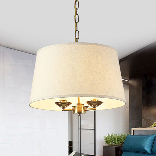 Traditional Drum Fabric Chandelier Lighting - 3 Lights Pendant in White for Dining Room