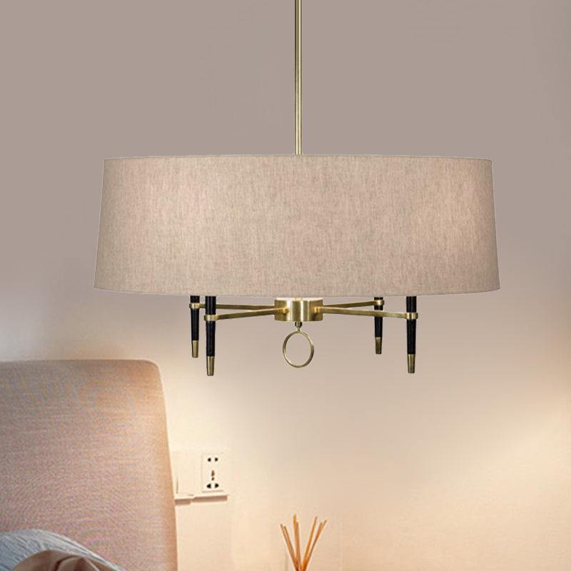 Cylinder Pendant Chandelier - Classic Flaxen Fabric, 4 Lights - Dining Room Hanging Fixture