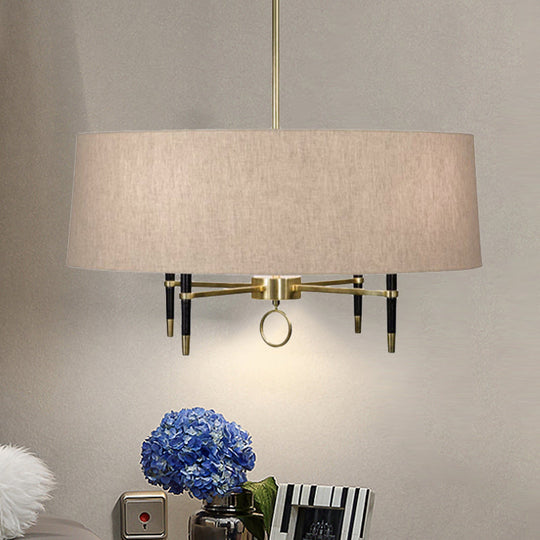 Cylinder Pendant Chandelier - Classic Flaxen Fabric, 4 Lights - Dining Room Hanging Fixture