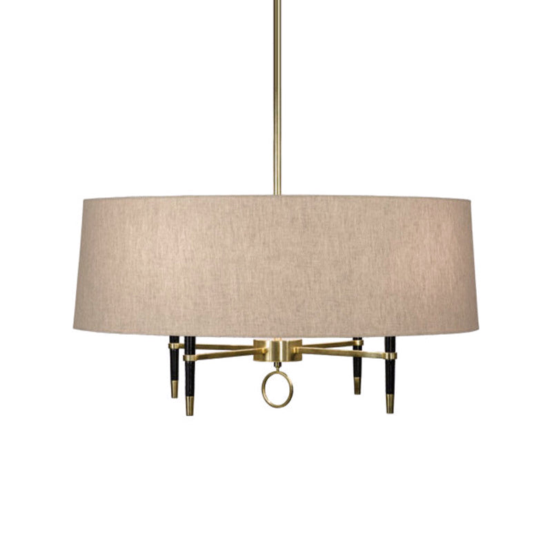 Cylinder Pendant Chandelier - Classic Flaxen Fabric, 4 Lights - Dining Room Hanging Fixture