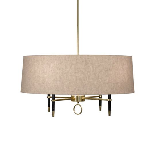 Cylinder Pendant Chandelier - Classic Flaxen Fabric, 4 Lights - Dining Room Hanging Fixture