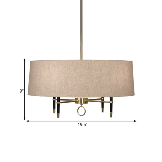 Cylinder Pendant Chandelier - Classic Flaxen Fabric, 4 Lights - Dining Room Hanging Fixture