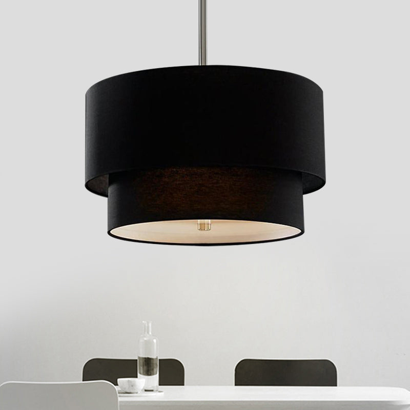 Traditional Layered Tier Chandelier - 3-Light Ceiling Light in Black/White/Flaxen, 16"/19.5"/23.5" Wide