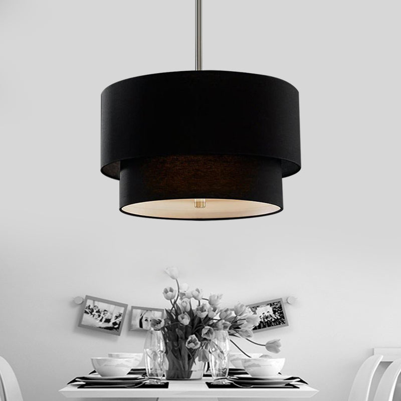 Traditional Layered Tier Chandelier - 3-Light Ceiling Light in Black/White/Flaxen, 16"/19.5"/23.5" Wide