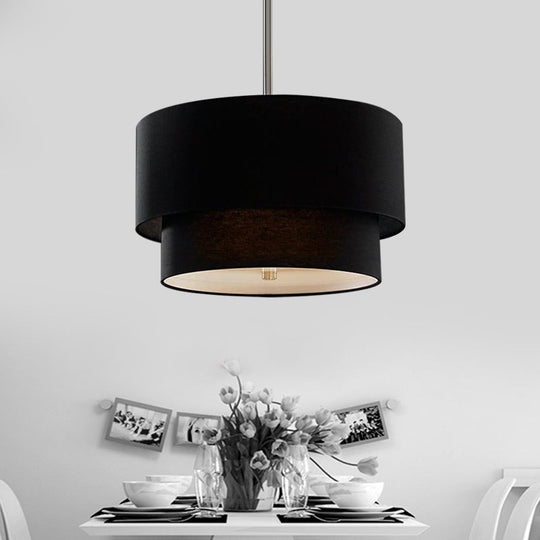 Traditional Layered Tier Chandelier - 3-Light Ceiling Light in Black/White/Flaxen, 16"/19.5"/23.5" Wide