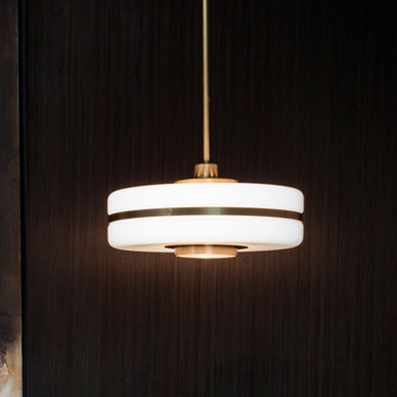 Postmodern White Glass Drum Pendant Light Fixture - 1 Light Bedroom Ceiling Hanging Light