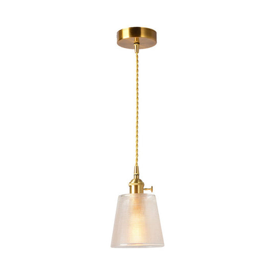 Modern Clear Glass 1-Bulb Gold Bell Pendant Light with Metallic Switch