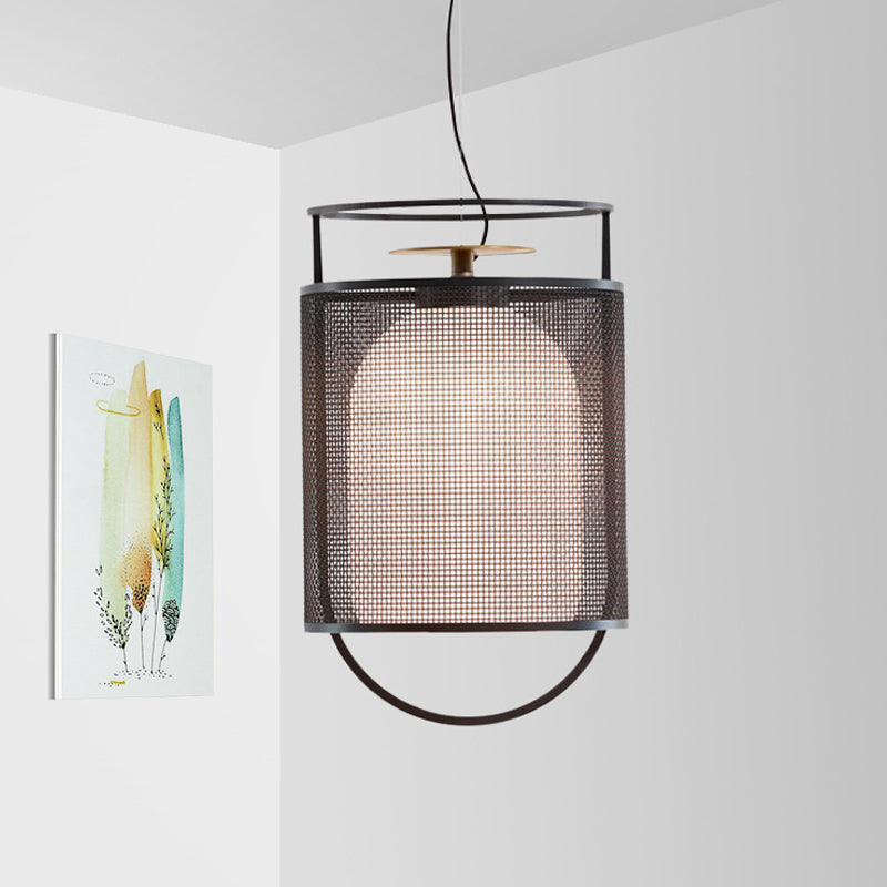 Modern Black Glass Shade Ceiling Light with Mesh Screen - Half Capsule Drop Pendant