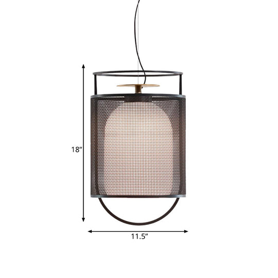 Modern Black Glass Shade Ceiling Light with Mesh Screen - Half Capsule Drop Pendant