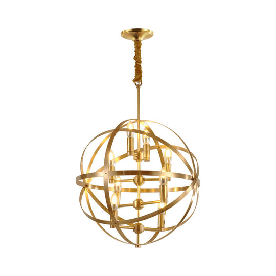 Gold Metal Chandelier with Globe Cage - Classic Pendant Lighting for Dining Room - 4/6/8 Lights