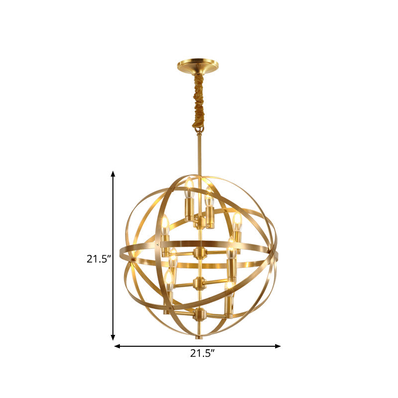 Gold Metal Chandelier with Globe Cage - Classic Pendant Lighting for Dining Room - 4/6/8 Lights