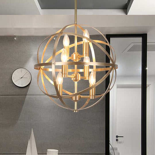 Gold Metal Chandelier with Globe Cage - Classic Pendant Lighting for Dining Room - 4/6/8 Lights