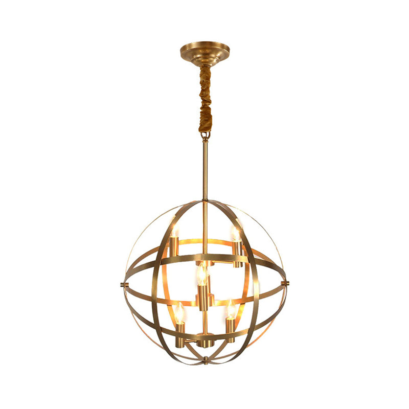 Gold Metal Chandelier with Globe Cage - Classic Pendant Lighting for Dining Room - 4/6/8 Lights