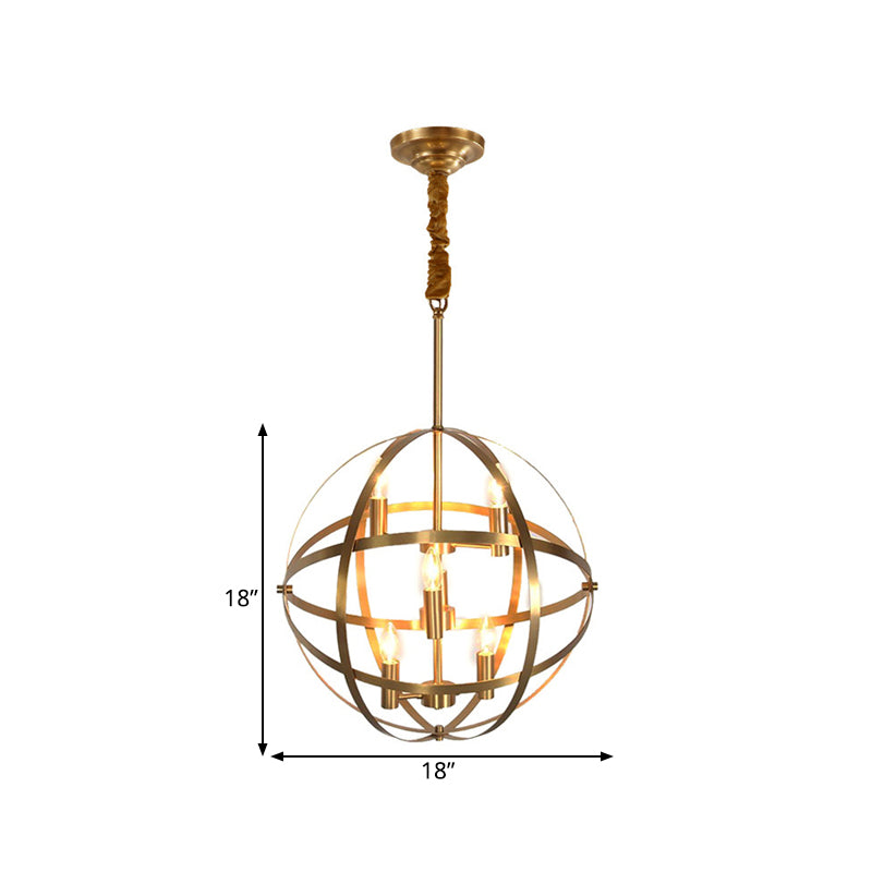 Gold Metal Chandelier with Globe Cage - Classic Pendant Lighting for Dining Room - 4/6/8 Lights