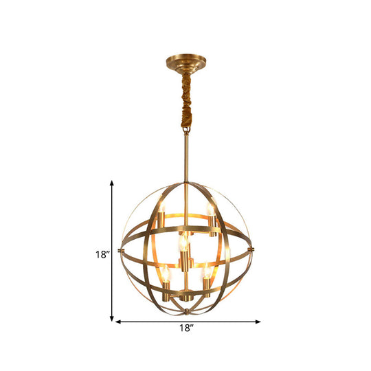 Gold Metal Chandelier with Globe Cage - Classic Pendant Lighting for Dining Room - 4/6/8 Lights