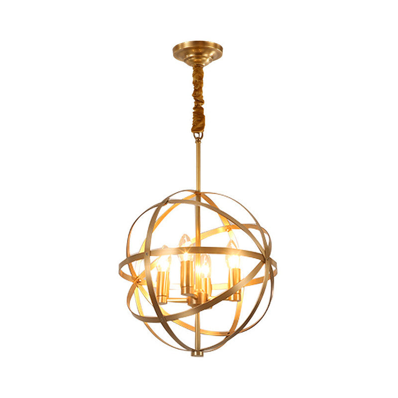 Gold Metal Chandelier with Globe Cage - Classic Pendant Lighting for Dining Room - 4/6/8 Lights