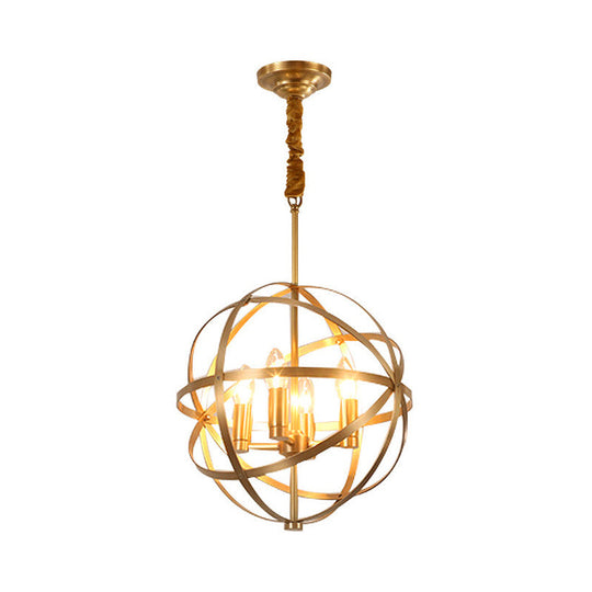 Gold Metal Chandelier with Globe Cage - Classic Pendant Lighting for Dining Room - 4/6/8 Lights