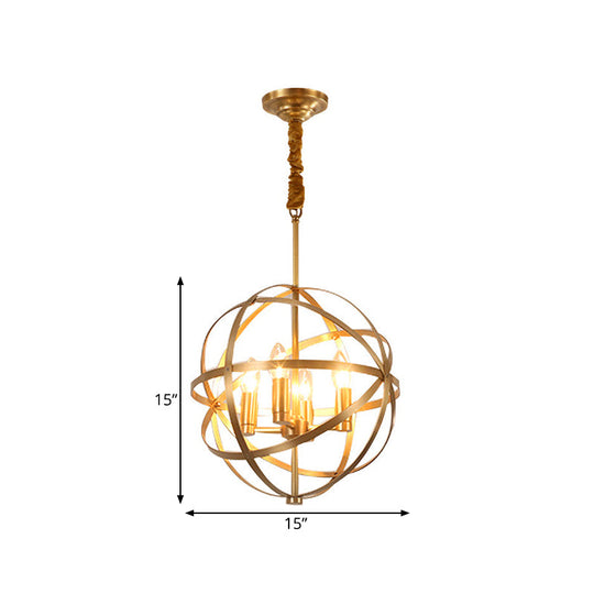 Gold Metal Chandelier with Globe Cage - Classic Pendant Lighting for Dining Room - 4/6/8 Lights