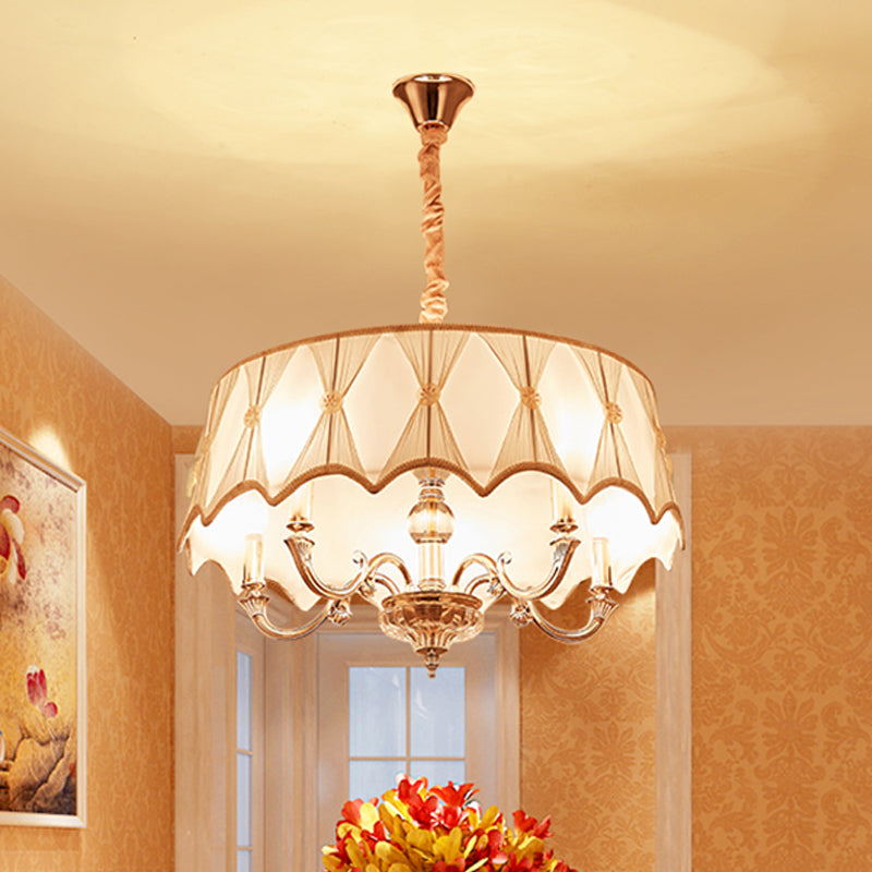 Nordic White Drum Chandelier - 4-Light Fabric Hanging Pendant for Living Room