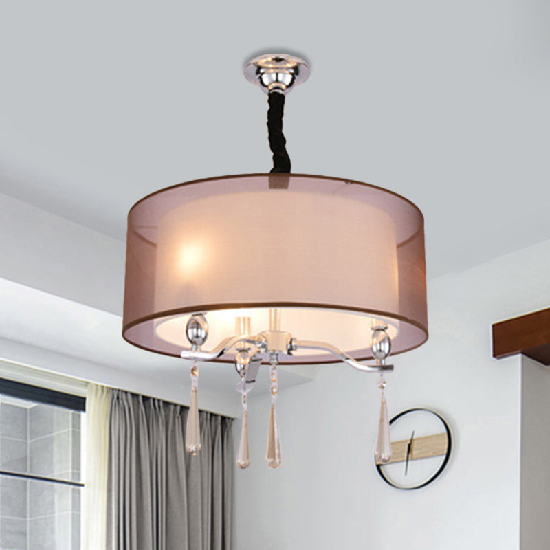 Modern Nordic Chandelier Light with 3 Cylinder Fabric Shades - Black/Red