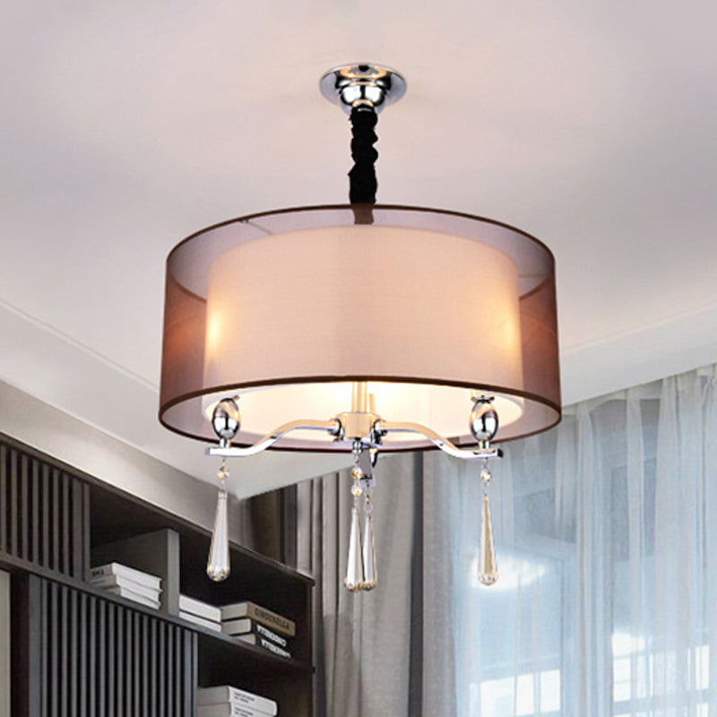 Modern Nordic Chandelier Light with 3 Cylinder Fabric Shades - Black/Red